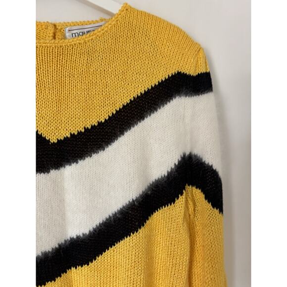 Vtg Maurada Sweater Large Knit Yellow Crew Retro Cardigan Pullon - Picture 4 of 13
